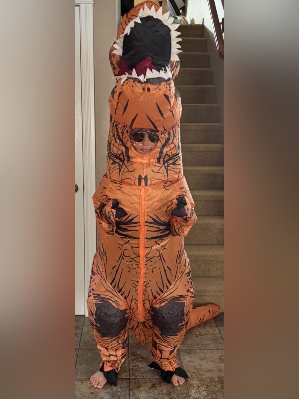 Orange Inflatable T-Rex Kids One-Piece Costume